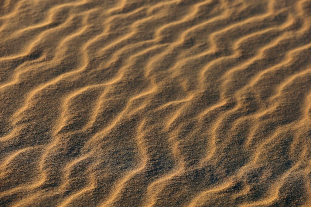 Ripples of sand dunes in the desert.